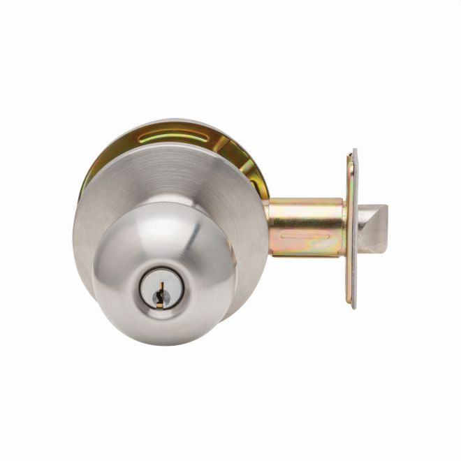 Dexter Commercial C2000ENTRB630KDC Entry / Office Grade 2 Ball Knob Non Clutching Cylindrical Lock with C Keyway; 2-3/4" Backset; and ANSI Strike Satin Stainless Steel Finish Main image