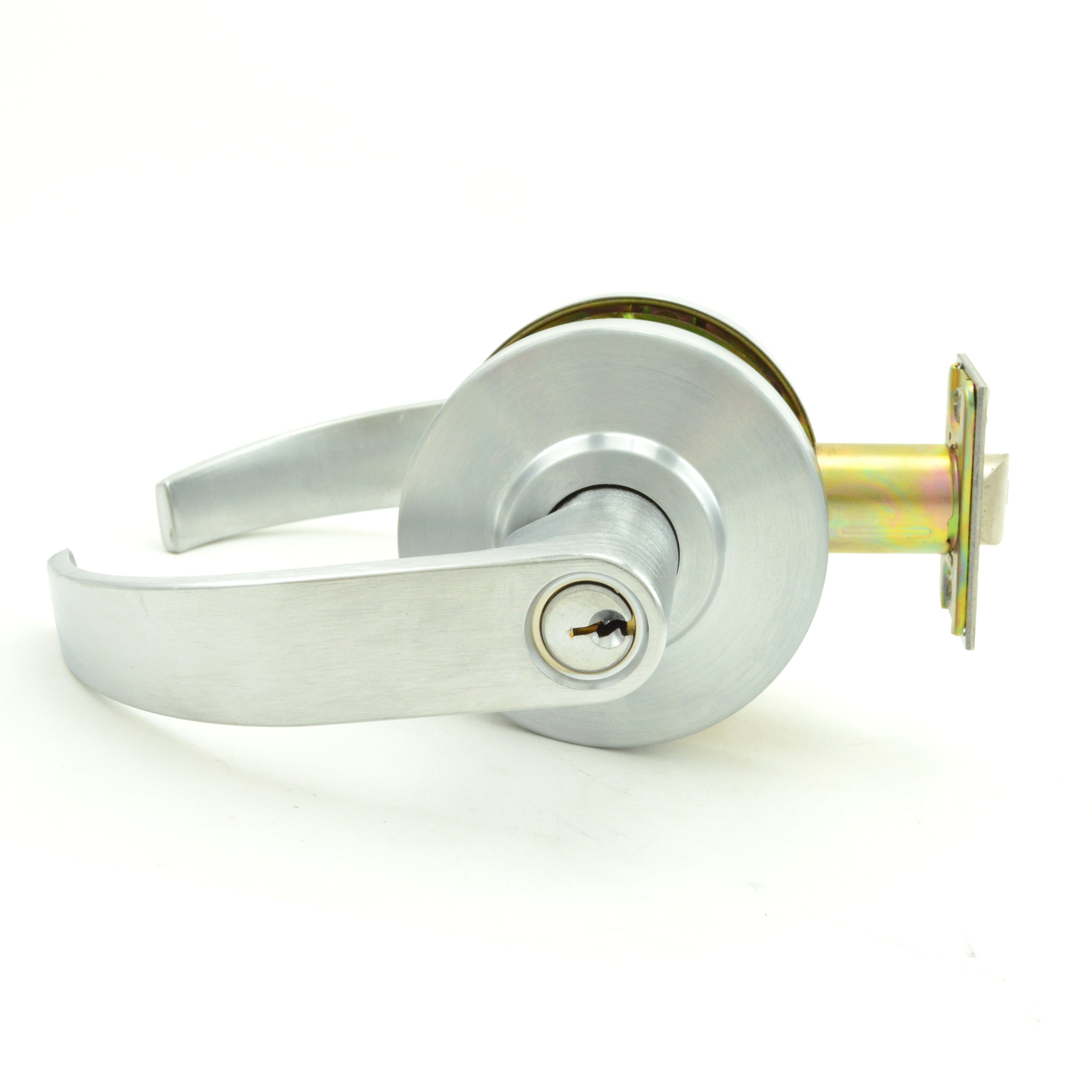 Dexter Commercial C2000ENTRC626KDC Entry / Office Grade 2 Curved Lever Non Clutching Cylindrical Lock with C Keyway; 2-3/4" Backset; and ANSI Strike Satin Chrome Finish Main image