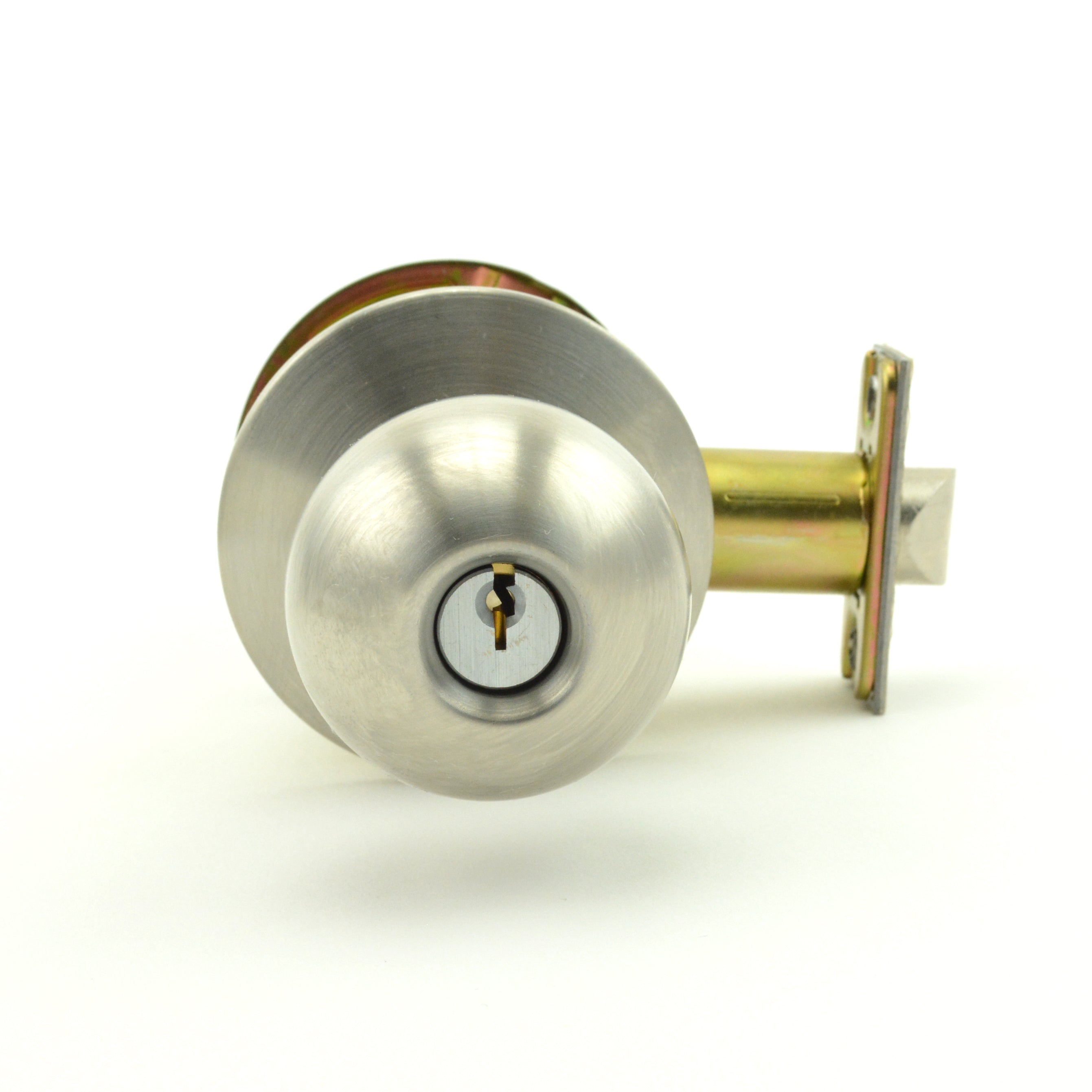 Dexter Commercial C2000STRMB630KDC Storeroom Grade 2 Ball Knob Non Clutching Cylindrical Lock with C Keyway; 2-3/4" Backset; and ANSI Strike Satin Stainless Steel Finish Main image