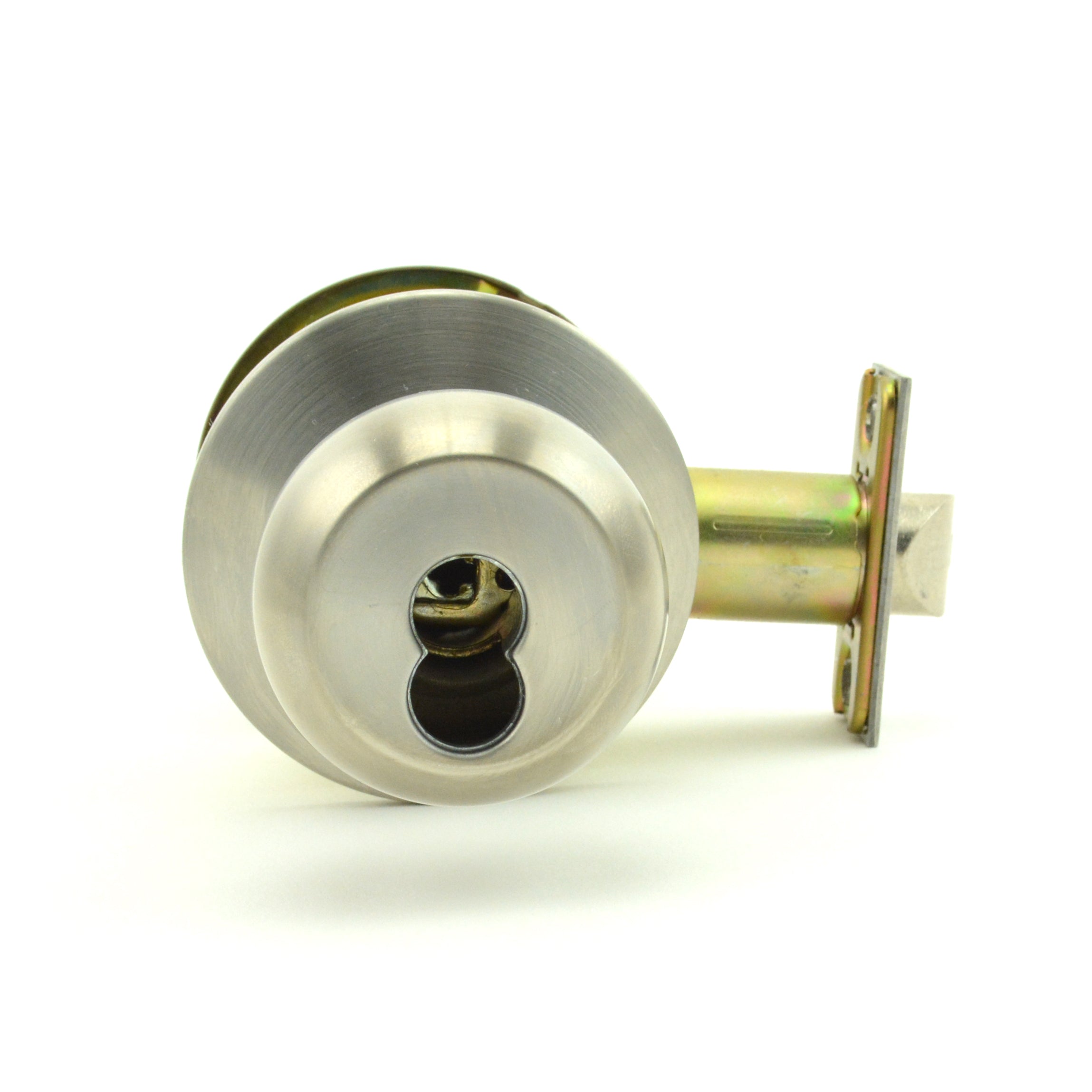 Dexter Commercial C2000STRMB630SFIC Storeroom Grade 2 Ball Knob Non Clutching Cylindrical Lock with Small Format IC Prep; 2-3/4" Backset; and ANSI Strike Satin Stainless Steel Finish Main image