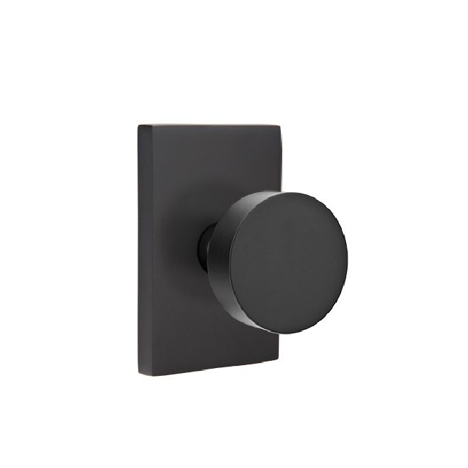 Emtek C5212ROUUS19 Round Knob 2-3/8" Backset Privacy with Modern Rectangular Rose with CF Mechanism for 1-3/8" to 1-3/4" Door Flat Black Finish