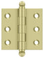 Deltana CH2020U3-UNL 2" x 2" Hinge; with Ball Tips; Unlacquered Bright Brass Finish