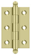 Deltana CH2517U3-UNL 2-1/2" x 1-11/16" Hinge; with Ball Tips; Unlacquered Bright Brass Finish