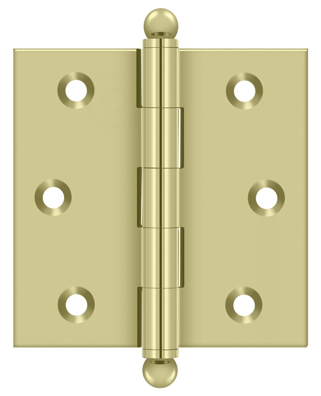 Deltana CH2525U3-UNL 2-1/2" x 2-1/2" Hinge; with Ball Tips; Unlacquered Bright Brass Finish Main image