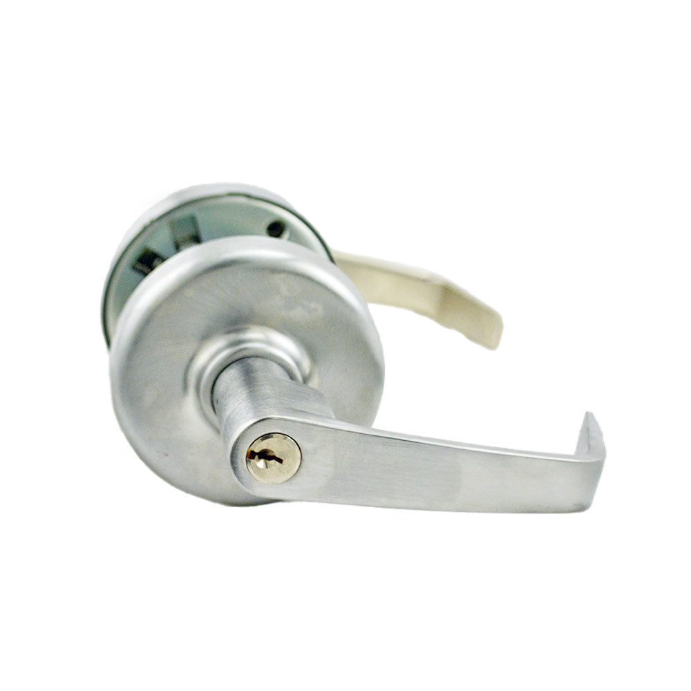 Corbin CL3855NZD626 Zinc Newport Lever and D Rose Single Cylinder Classroom Grade 2 Standard Duty Lever Lock L4 Keyway Satin Chrome Finish Main image