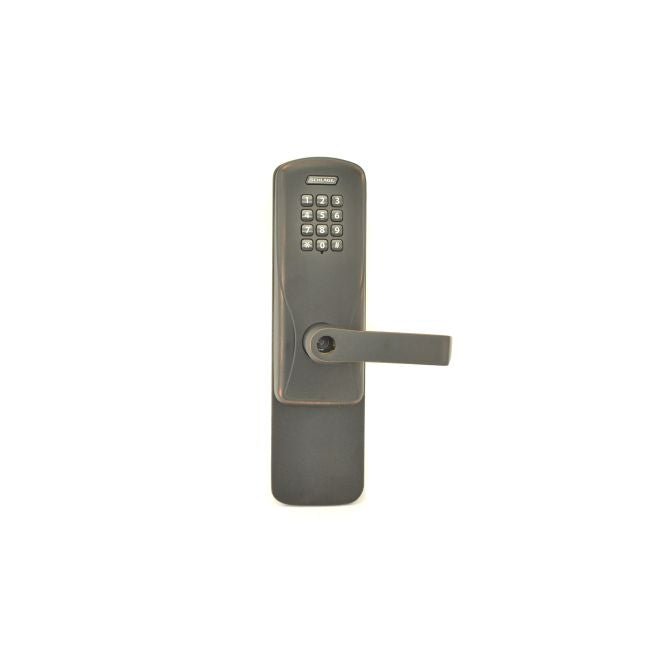 Schlage Electronic CO100993R70KPRHO643E Standalone Keypad Programmable Electronic Lock Rim Exit Trim Classroom / Storeroom Keypad Rhodes Lever with C Keyway Aged Bronze Finish Main image