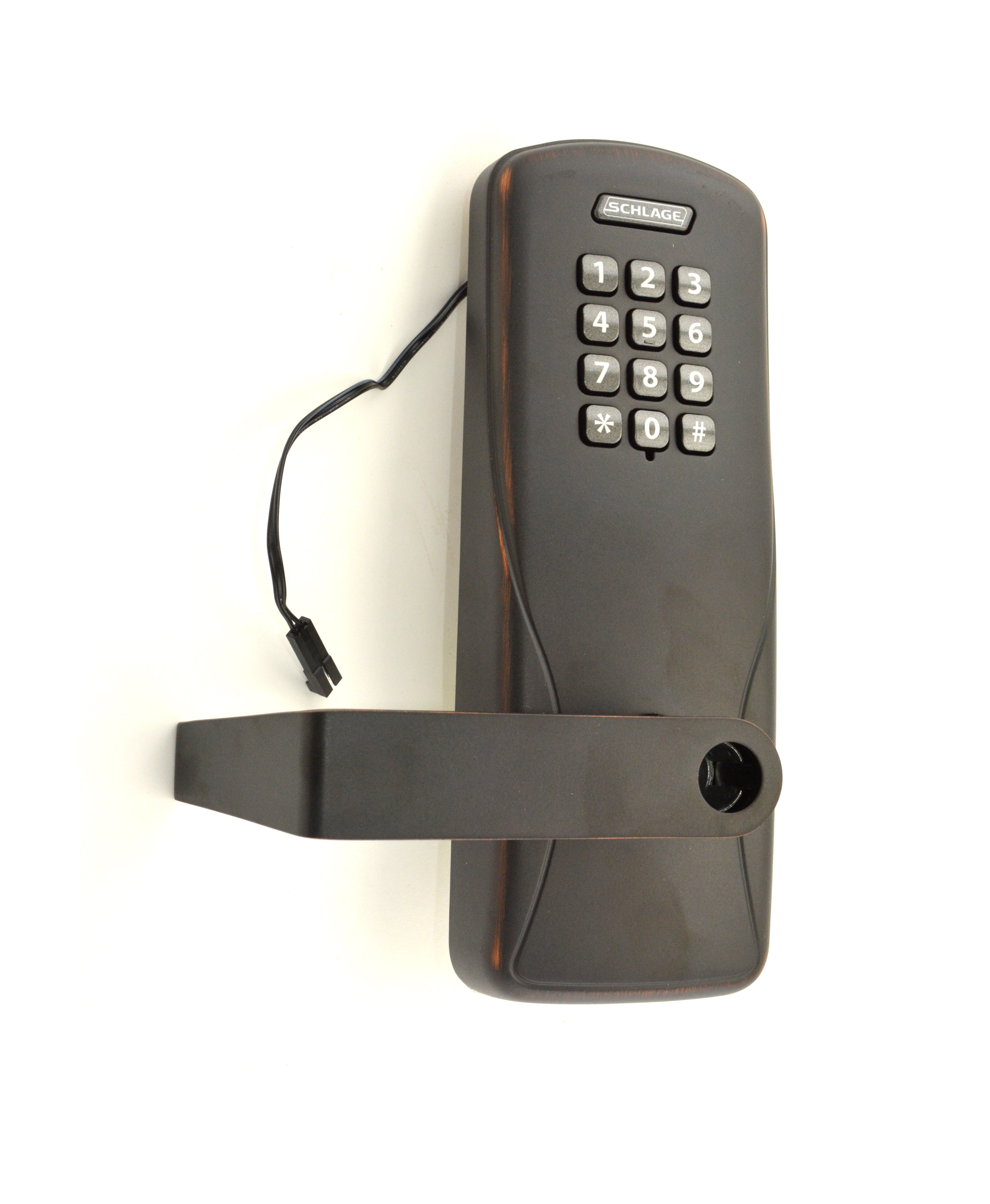 Schlage Electronic CO100CY70KPRHO643E Standalone Keypad Programmable Electronic Lock Cylindrical Classroom / Storeroom Keypad Rhodes Lever with 13247 Latch and 10025 Stike with C Keyway Aged Bronze Finish Main image