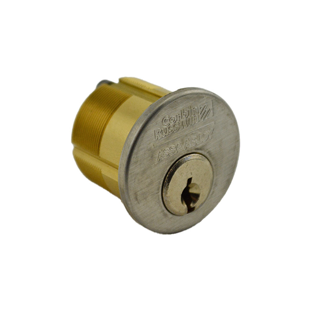 Corbin CR1000118A01626L4 1-1/8" Standard Mortise Cylinder with Cloverleaf Cam and 6 Pin L4 Keyway Satin Chrome Finish Main image
