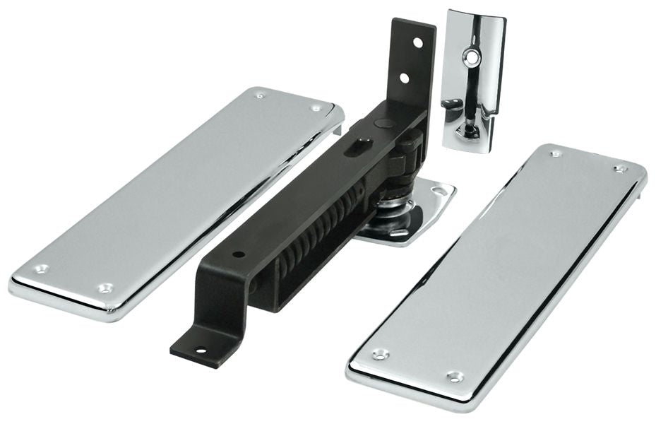Deltana DASH95U26 Double Action Spring Pivot Floor Hinge with Solid Brass Cover Plates Bright Chrome Finish Main image