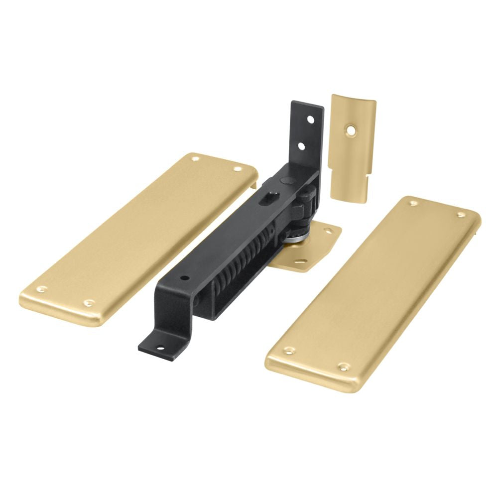 Deltana DASH95U4 Double Action Spring Pivot Floor Hinge with Solid Brass Cover Plates Satin Brass Finish Main image