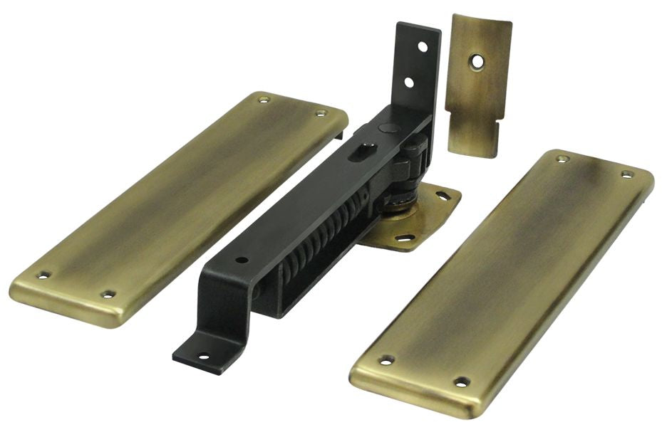 Deltana DASH95U5 Double Action Spring Pivot Floor Hinge with Solid Brass Cover Plates Antique Brass Finish