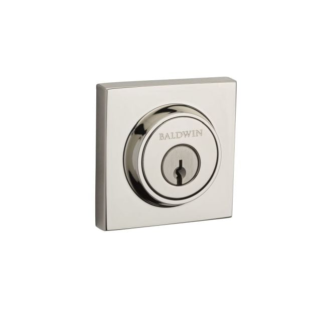 Baldwin Reserve DCCSD055 Double Cylinder Contemporary Square Deadbolt with 6AL Latch and Dual Strike Lifetime Bright Nickel Finish