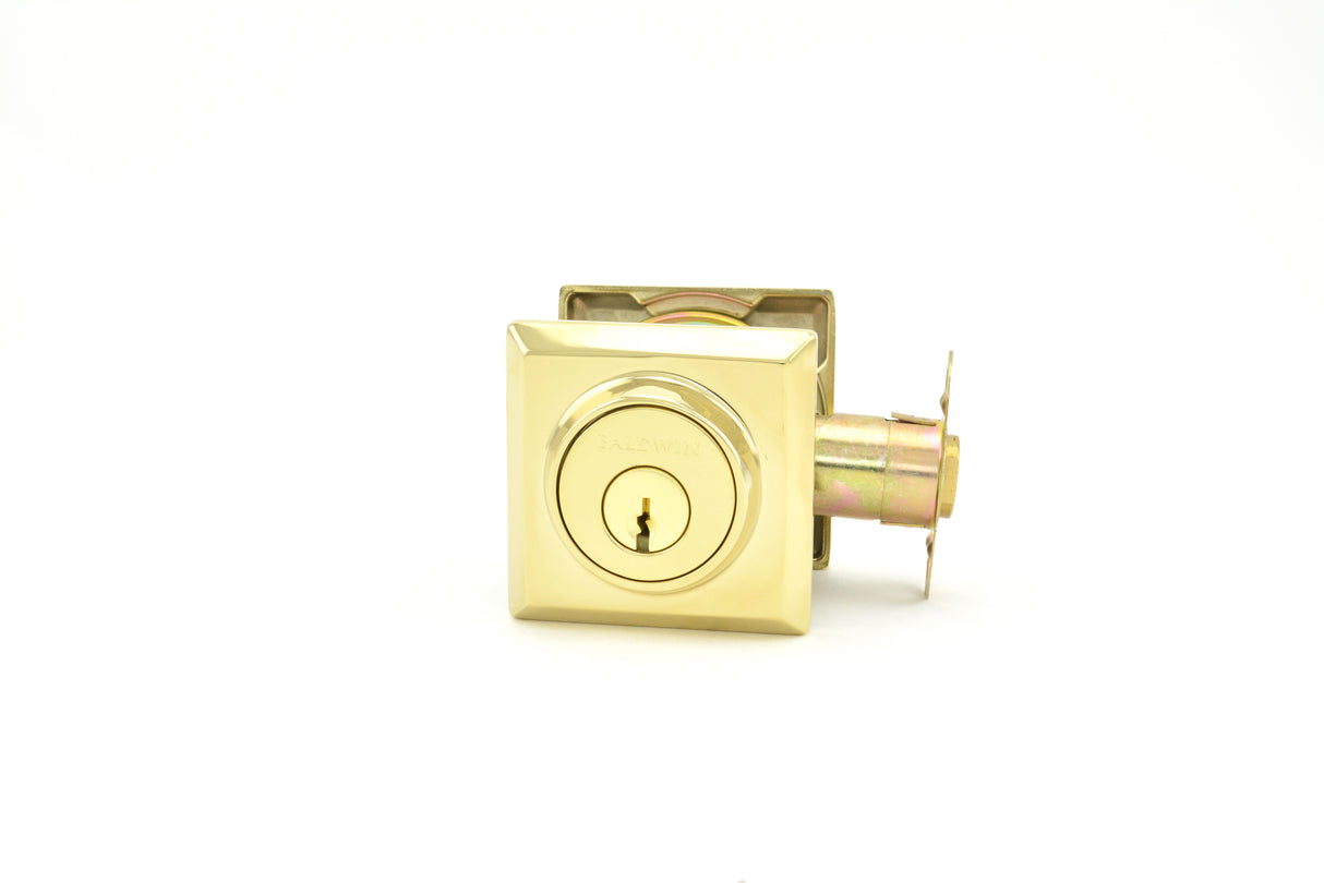 Baldwin Reserve DCTSD003 Double Cylinder Traditional Square Deadbolt with 6AL Latch and Dual Strike Lifetime Brass Finish