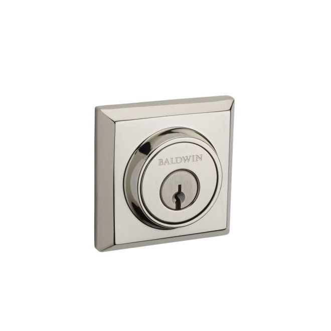 Baldwin Reserve DCTSD055 Double Cylinder Traditional Square Deadbolt with 6AL Latch and Dual Strike Lifetime Bright Nickel Finish