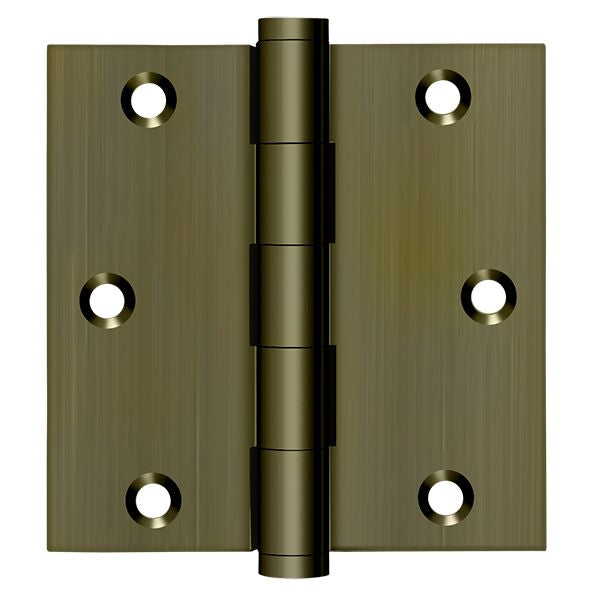 Deltana DSB355 3-1/2" x 3-1/2" Square Hinge; Antique Brass Finish Main image