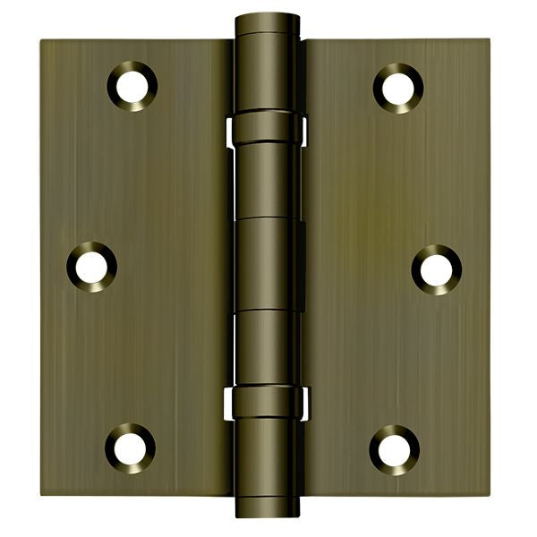 Deltana DSB35B5 3-1/2" x 3-1/2" Square Hinge; Ball Bearings; Antique Brass Finish Main image