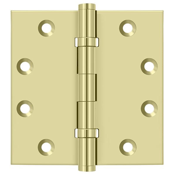 Deltana DSB45B3-UNL 4-1/2" x 4-1/2" Square Hinge; Ball Bearings; Unlacquered Bright Brass Finish Main image