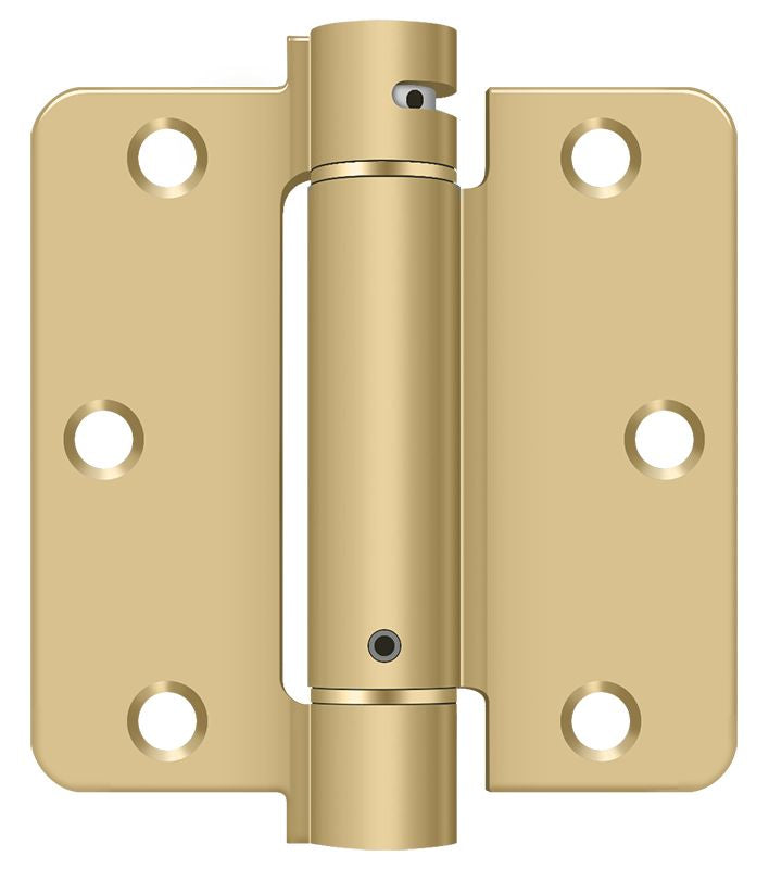 Deltana DSH35R44 3-1/2" x 3-1/2" x 1/4" Spring Hinge; Satin Brass Finish Main image