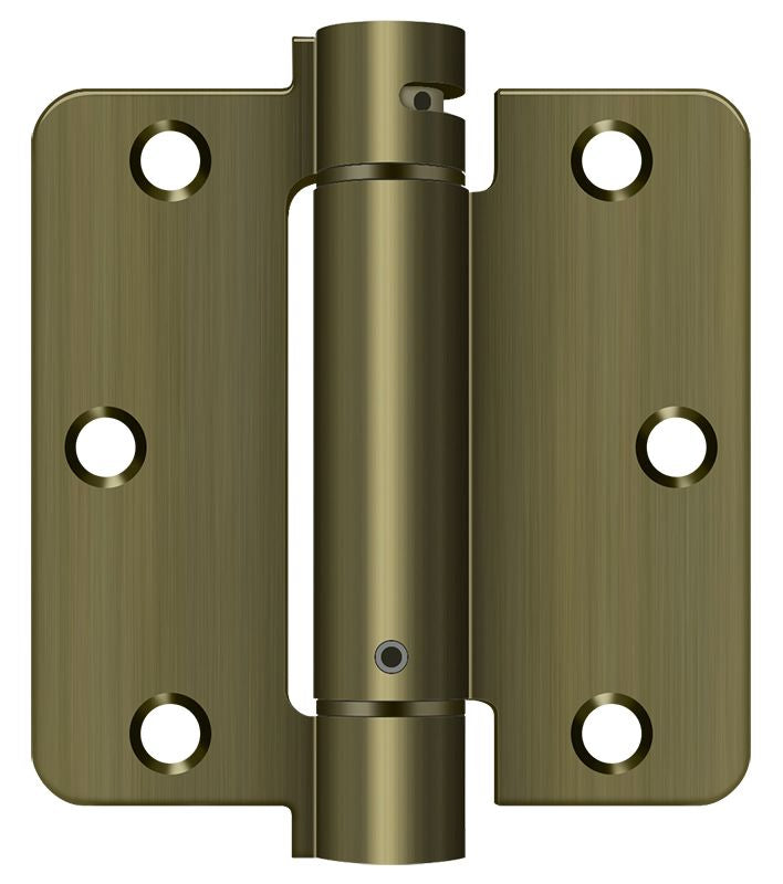 Deltana DSH35R45 3-1/2" x 3-1/2" x 1/4" Spring Hinge; Antique Brass Finish Main image