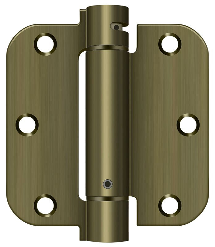 Deltana DSH35R55 3-1/2" x 3-1/2" x 5/8" Spring Hinge; Antique Brass Finish Main image