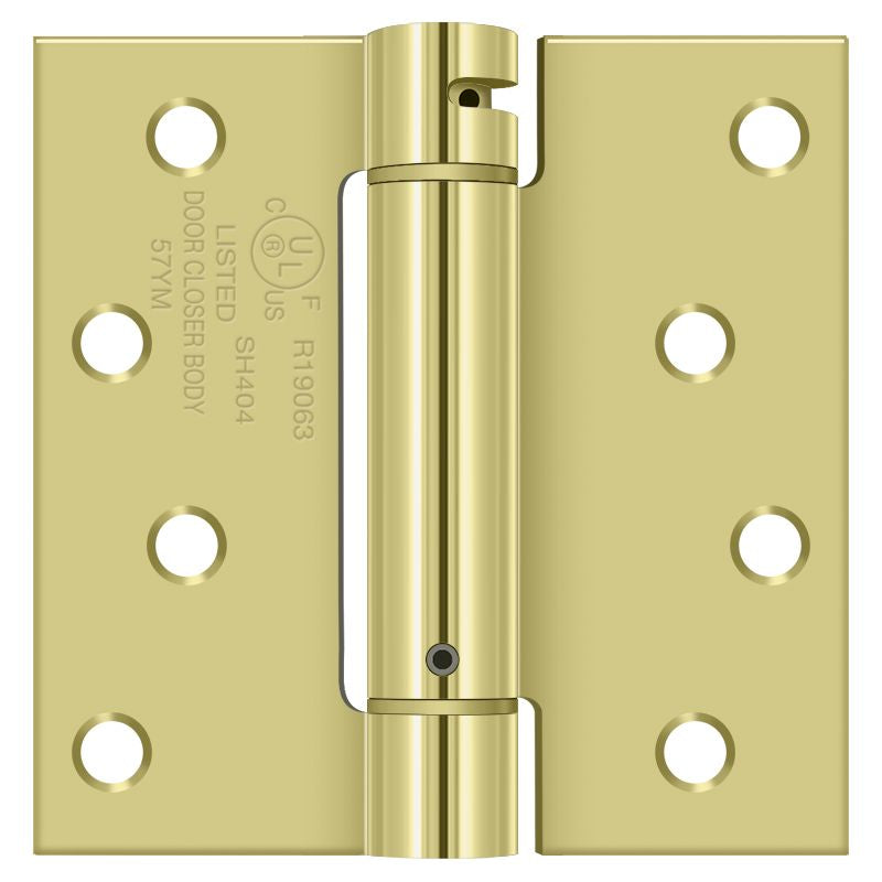 Deltana DSH44U3 4" x 4" Spring Hinge; Bright Brass Finish Main image