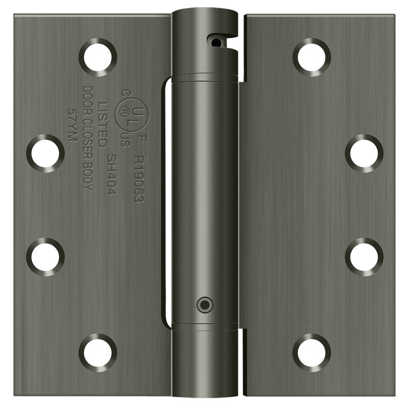 Deltana DSH45U15A 4-1/2" x 4-1/2" Spring Hinge; Antique Nickel Finish Main image