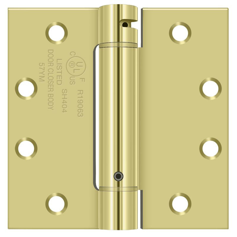 Deltana DSH45U3 4-1/2" x 4-1/2" Spring Hinge; Bright Brass Finish Main image