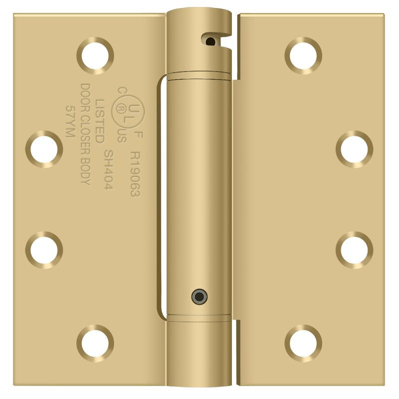 Deltana DSH45U4 4-1/2" x 4-1/2" Spring Hinge; Satin Brass Finish Main image