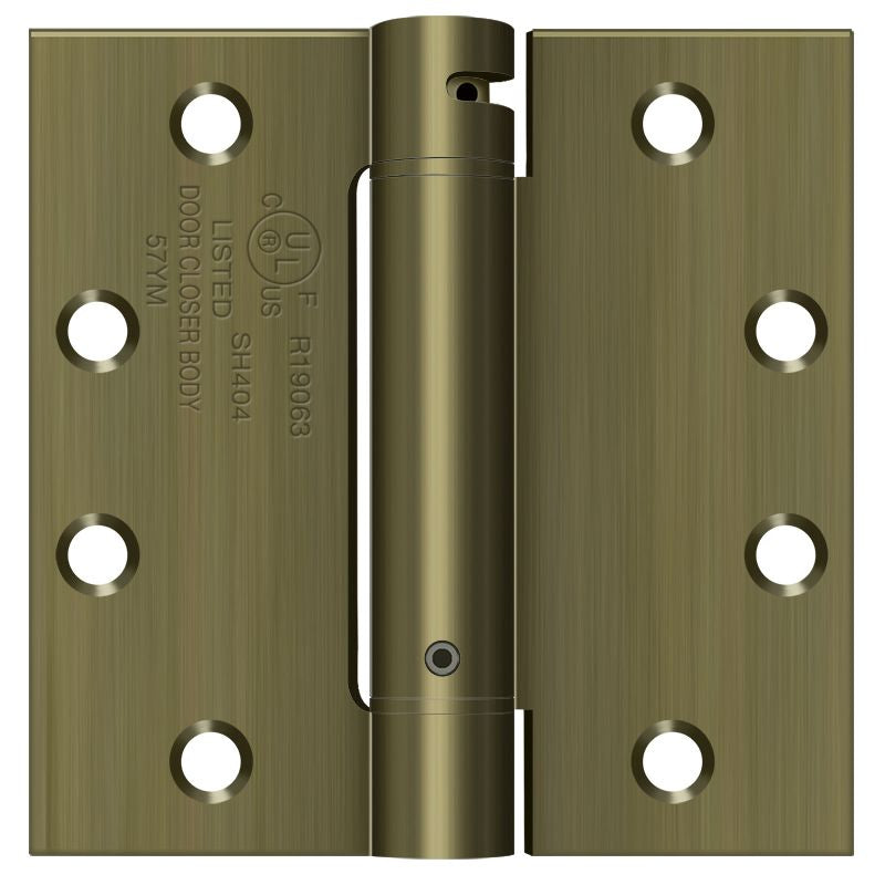 Deltana DSH45U5 4-1/2" x 4-1/2" Spring Hinge; Antique Brass Finish Main image