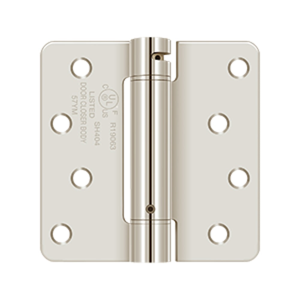 Deltana DSH4R414 4" x 4" 1/4" Radius Spring Hinge Bright Nickel Finish