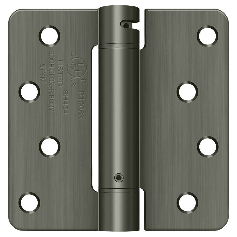Deltana DSH4R415A 4" x 4" x 1/4" Spring Hinge; Antique Nickel Finish Main image