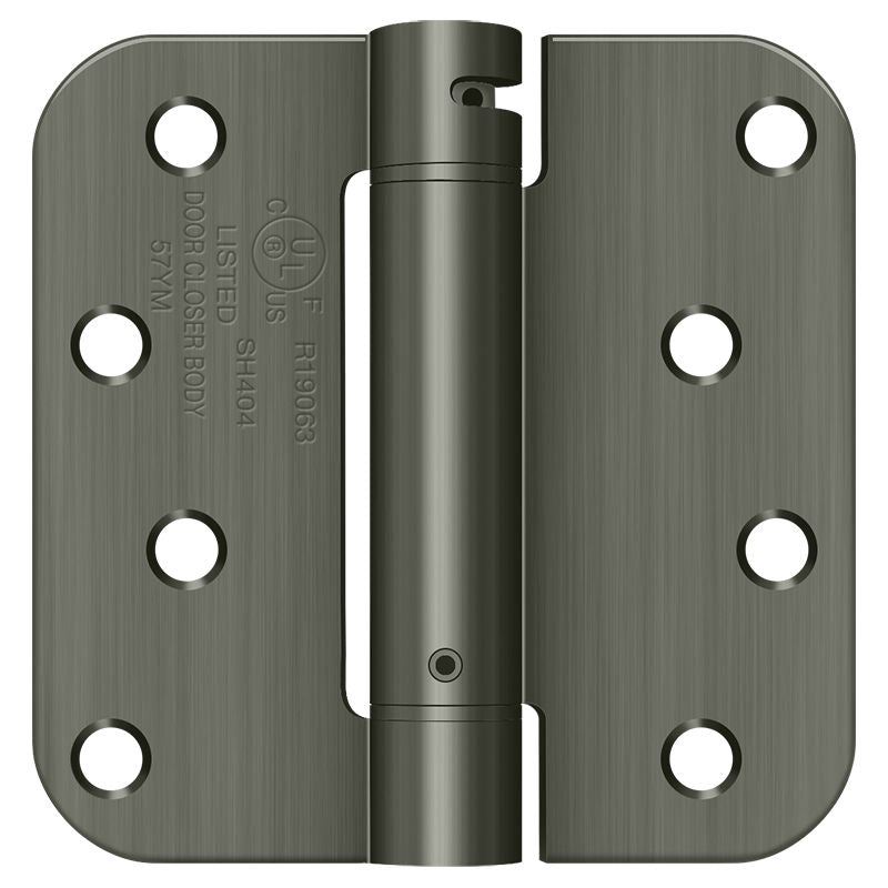 Deltana DSH4R515A 4" x 4" 5/8" Radius Spring Hinge; Antique Nickel Finish Main image