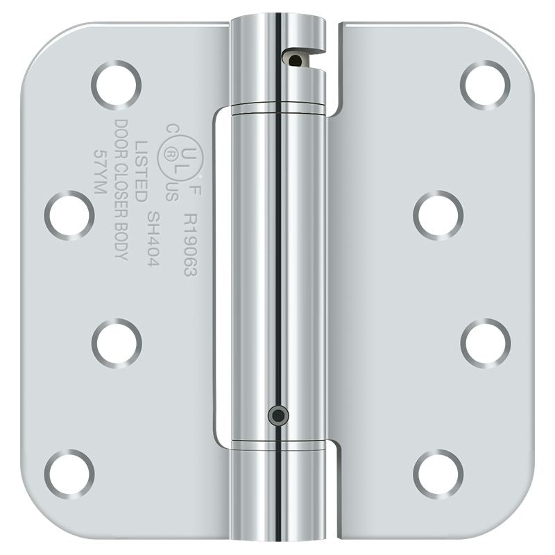 Deltana DSH4R526 4" x 4" 5/8" Radius Spring Hinge; Bright Chrome Finish Main image