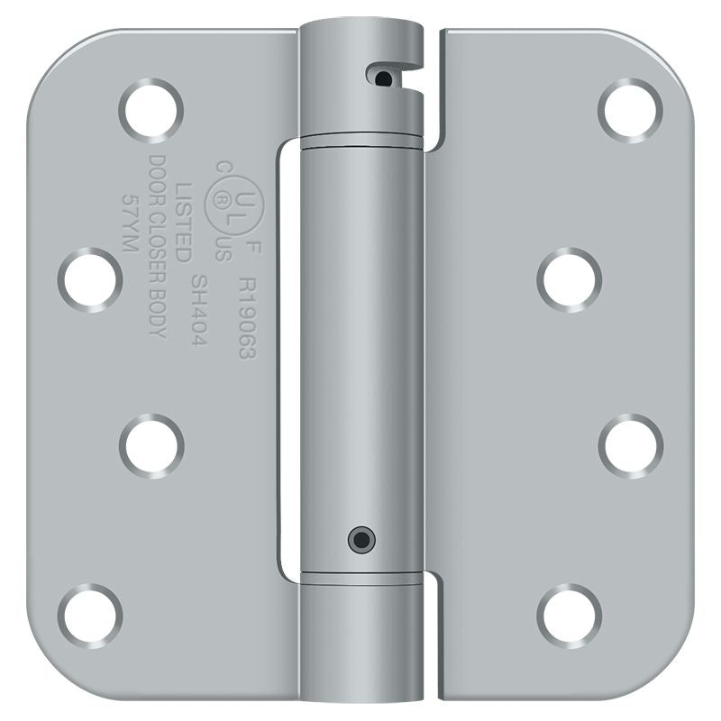 Deltana DSH4R526D 4" x 4" 5/8" Radius Spring Hinge; Satin Chrome Finish Main image