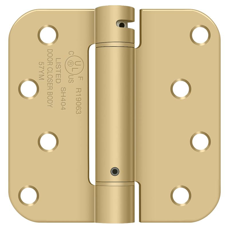 Deltana DSH4R54-Z 4" x 4" 5/8" Radius Spring Hinge; Satin Brass Finish Main image