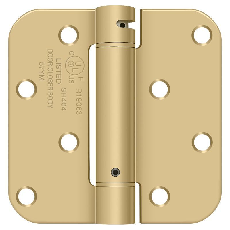 Deltana DSH4R54BM 4" x4" 5/8" Radius Spring Hinge Benchmark; Satin Brass Finish Main image