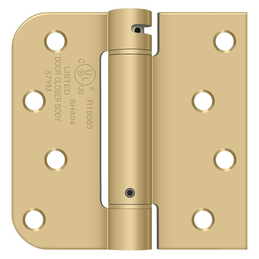 Deltana DSH4R5TT4 4" x 4" 5/8" Radius by Square Spring Hinge; Satin Brass Finish