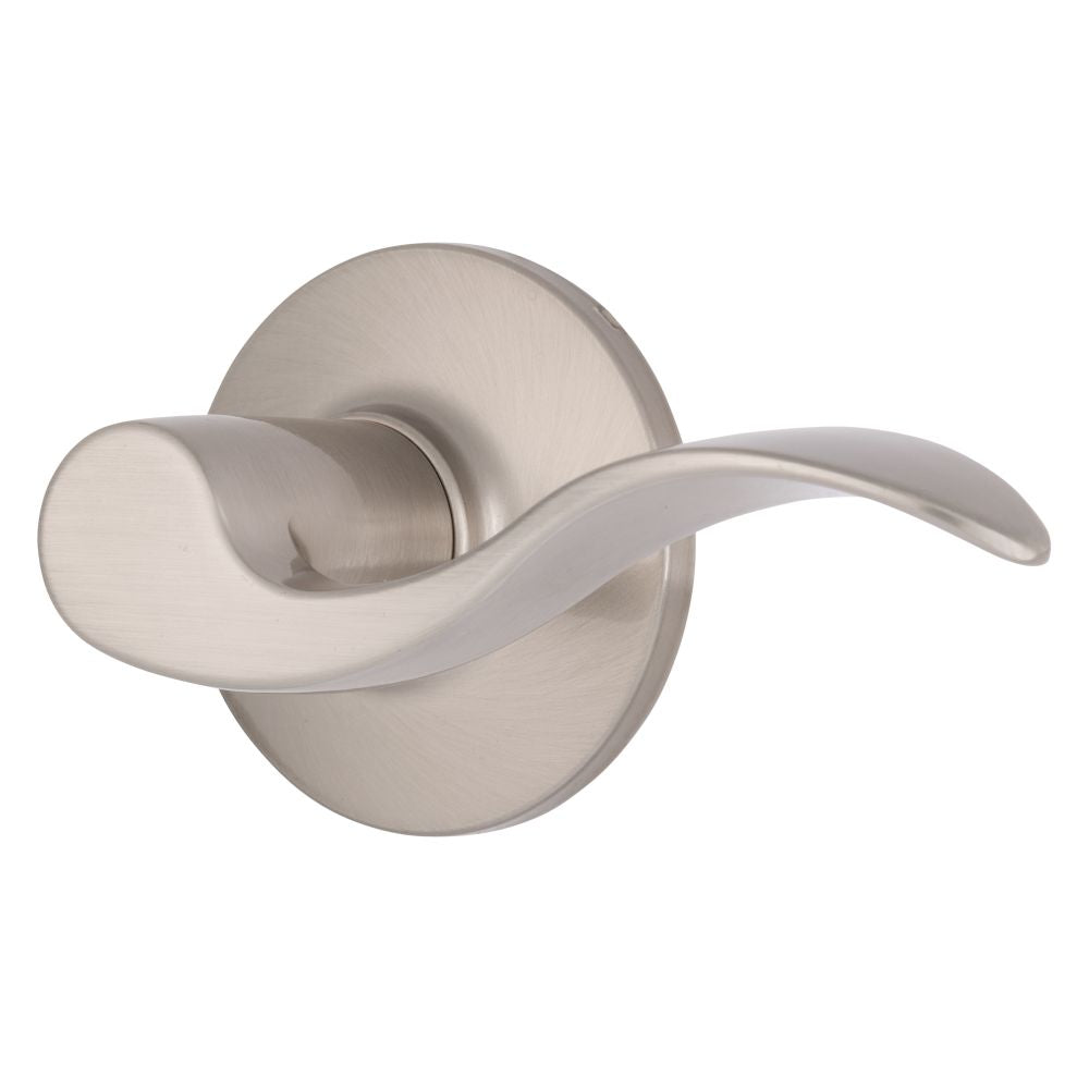 Brinks E2428119 Raleigh Series Passage Transitional Wave Lever and Round Rose with 4 Way Adjustable Latch and Round Corner Full Lip Strike Satin Nickel Finish
