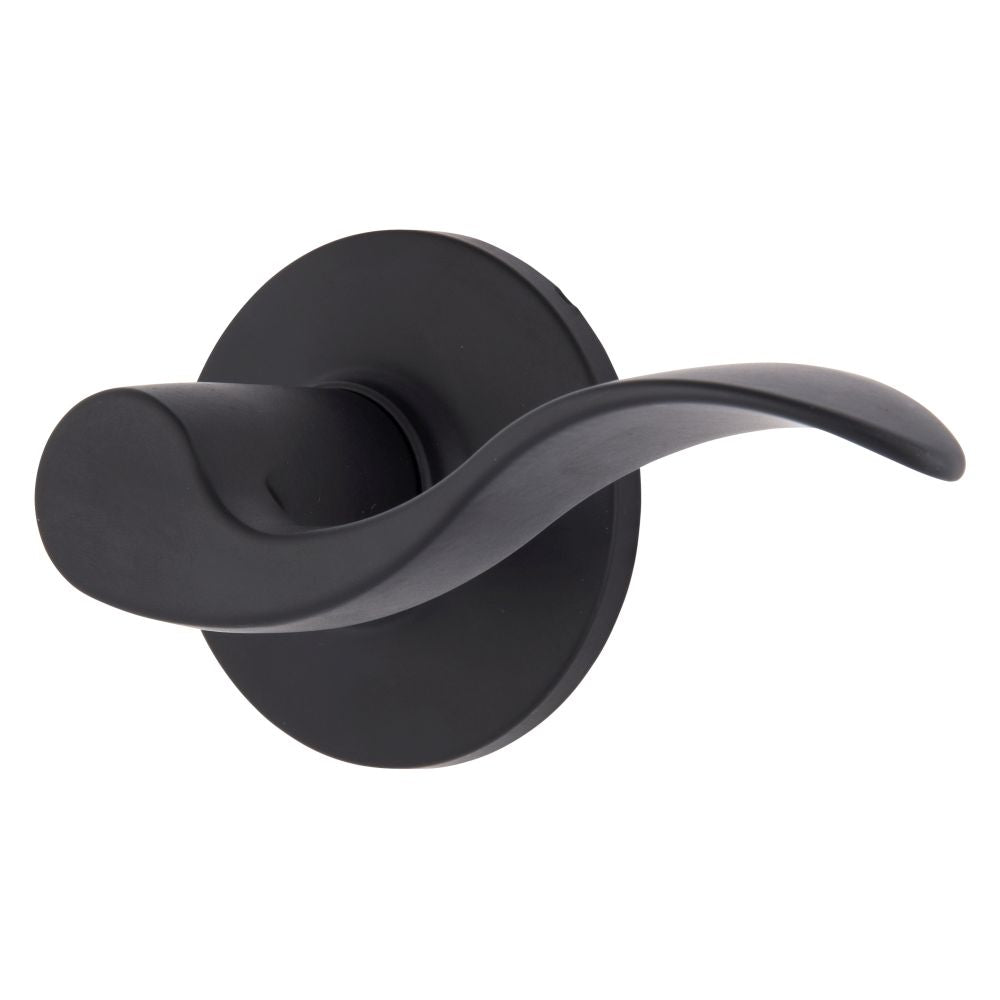 Brinks E2428122 Raleigh Series Passage Transitional Wave Lever and Round Rose with 4 Way Adjustable Latch and Round Corner Full Lip Strike Matte Black Finish