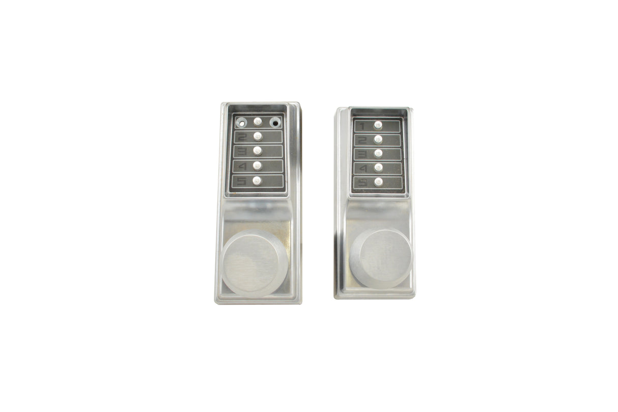 Kaba Simplex EE1011EE101126D Back to Back Mechanical Pushbutton Lock; Cylindrical with Knobs; Entry Egress with 2-3/4" Backset Satin Chrome Finish