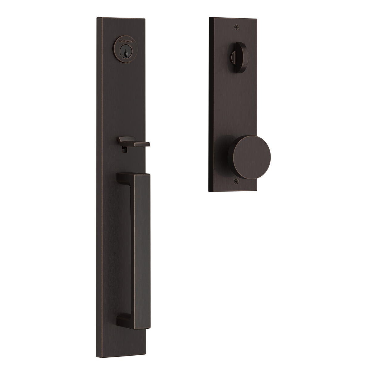 Baldwin Reserve EESANXCONCQE112 Emergency Egress Santa Cruz Handleset with Contemporary Knob and Contemporary Square Escutcheon with 6AL Latch and Dual Strike Venetian Bronze Finish
