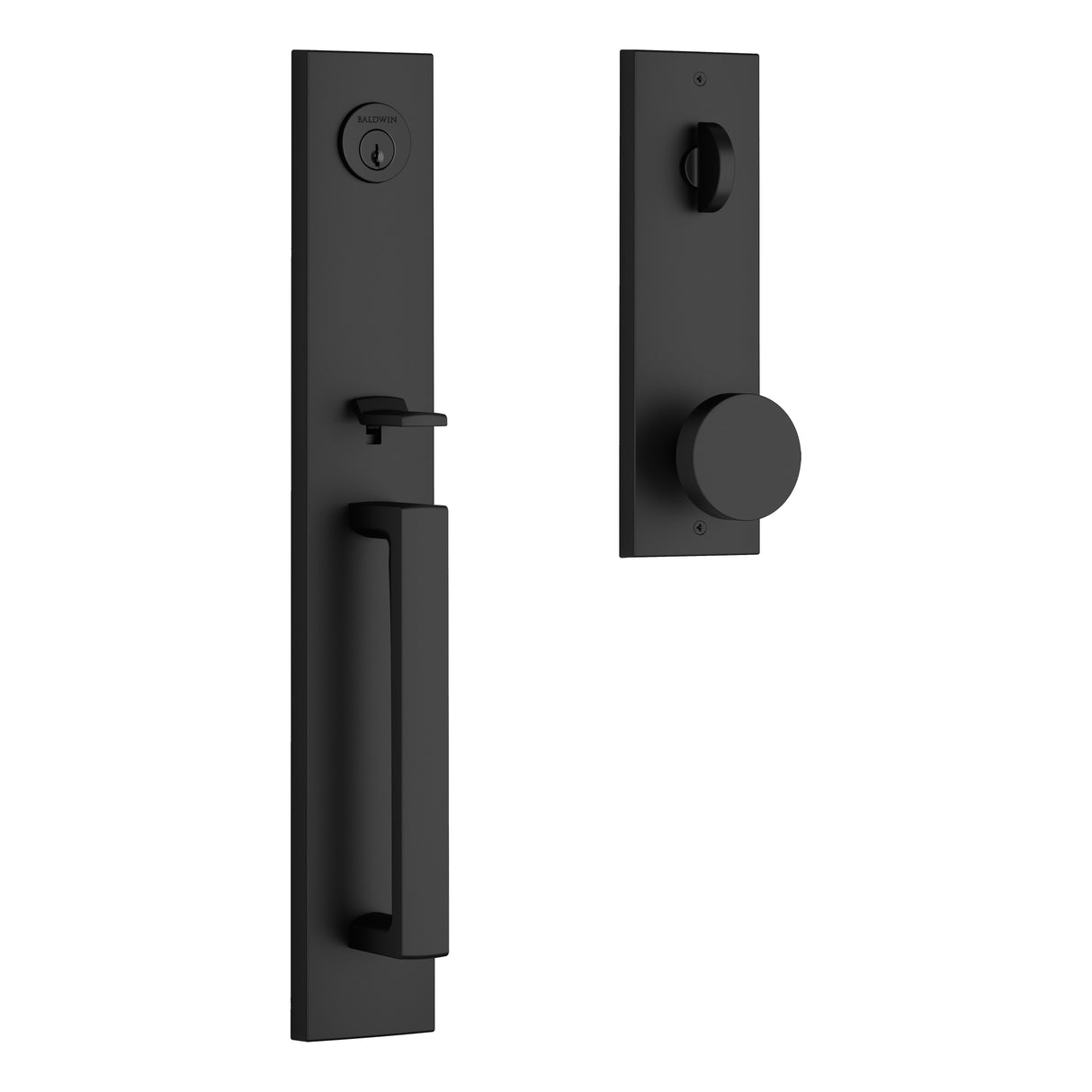 Baldwin Reserve EESANXCONCQE190 Emergency Egress Santa Cruz Handleset with Contemporary Knob and Contemporary Square Escutcheon with 6AL Latch and Dual Strike Satin Black Finish