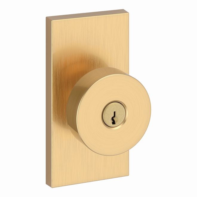 Baldwin Reserve ENCONCFR044 Entry Contemporary Knob and Contemporary 5" Rose with 6AL Latch and Dual Strike Lifetime Satin Brass Finish