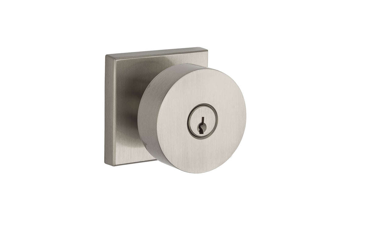 Baldwin Reserve ENCONCSR150 Entry Contemporary Knob and Contemporary Square Rose with 6AL Latch and Dual Strike Satin Nickel Finish