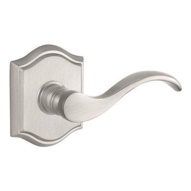 Baldwin Reserve ENCURTAR150 Entry Curve Lever and Traditional Arch Rose with 6AL Latch and Dual Strike Satin Nickel Finish Main image