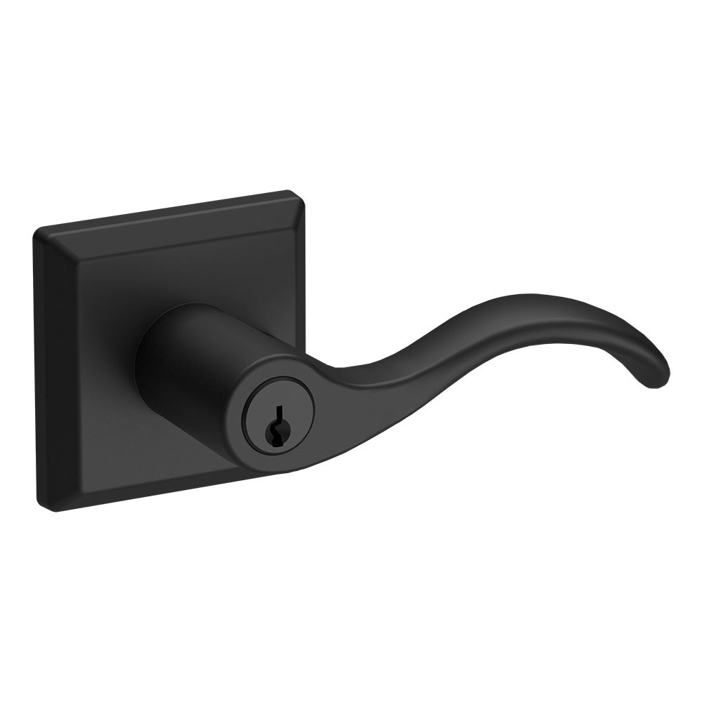 Baldwin Reserve ENCURTSR190 Entry Curve Lever and Traditional Square Rose with 6AL Latch and Dual Strike Satin Black Finish