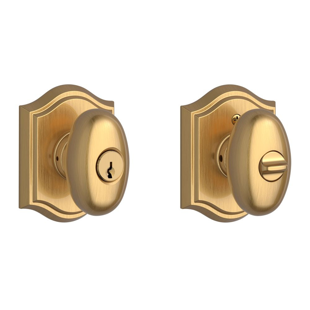 Baldwin Reserve ENELLTAR044 Entry Ellipse Knob and Traditional Arch Rose with 6AL Latch and Dual Strike Lifetime Satin Brass Finish