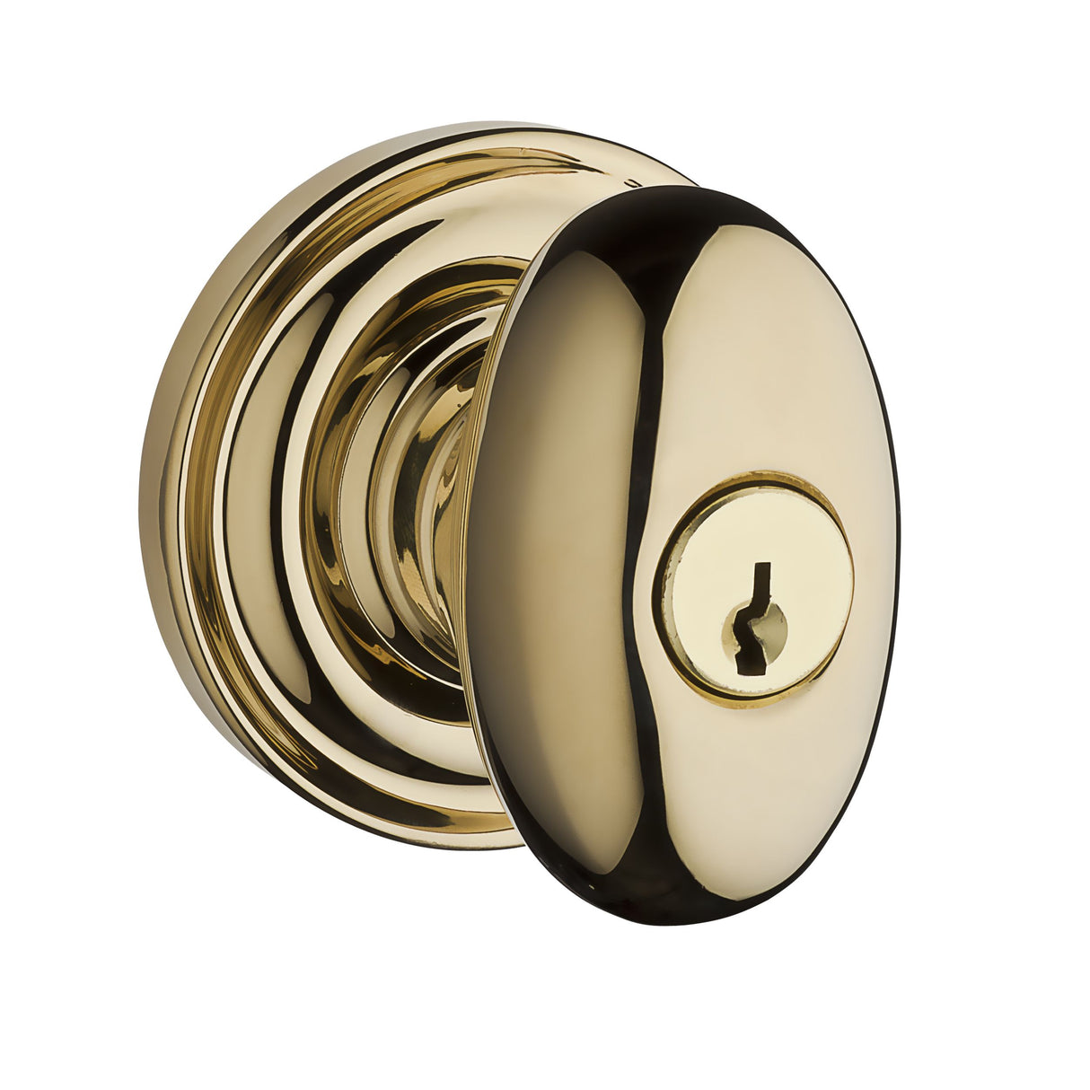 Baldwin Reserve ENELLTRR003 Entry Ellipse Knob and Traditional Round Rose with 6AL Latch and Dual Strike Lifetime Brass Finish
