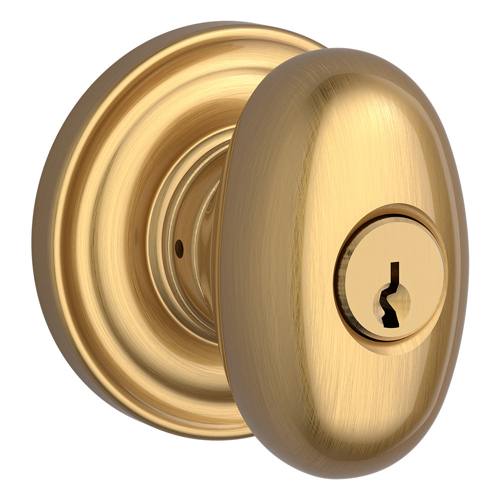 Baldwin Reserve ENELLTRR044 Entry Ellipse Knob and Traditional Round Rose with 6AL Latch and Dual Strike Lifetime Satin Brass Finish