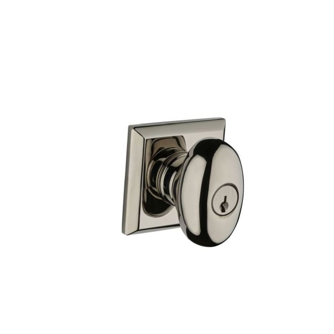 Baldwin Reserve ENELLTSR055 Entry Ellipse Knob and Traditional Square Rose with 6AL Latch and Dual Strike Lifetime Bright Nickel Finish